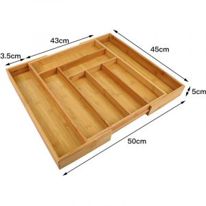 Organiseur de tiroir pour la cuisine r&eacute;glable range-couverts ajustable de 6 &agrave; 8 compartiments en bois de bambou t&eacute;lescopique penderie bureau armoire,