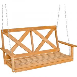 COSTWAY Balançoire de 134 cm de Porche pour 2 Personnes, Balancelle de Jardin en Bois Massif avec Chaînes Réglables, Banc Suspendue Robuste, Charge