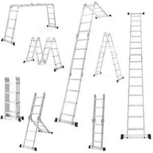Costway - chelle Pliable Multifonctions de 4,6M, Échelle avec Cadre en Aluminium Charnière de Verrouillage Sécurisée Repose-Pieds Antidérapants