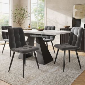 Ensemble de salle à manger (5 pièces) ensemble de table à manger extensible, table blanche avec pieds en colonne 160 × 80 × 75 cm avec 4 chaise de