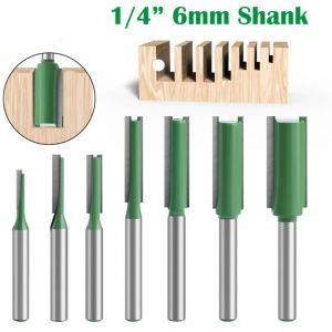7Pcs Fraise droite à queue de 6 mm, Fraise Droite Defonceuse, pour Bois Carbure de TungstèNe Outil de Travail Du Bois, Routeur Droite à Simple Duble