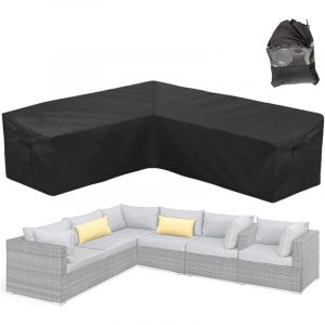 Ulisem Housse de canapé d'angle de jardin en rotin Oxford 210D, résistante aux intempéries, noire (dimensions : 286 x 286 x 82 cm)