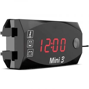 1pc 12V Moto Horloge numérique Voltmètre Thermomètre moto Refit Accessoire 3 en 1 mètre électronique pour moto, rouge de haute précision
