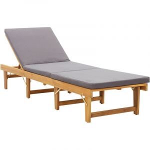 Design In - Chaise longue Bain de soleil Transat de relaxation pliante avec coussin Bois d'acacia solide CFW631199