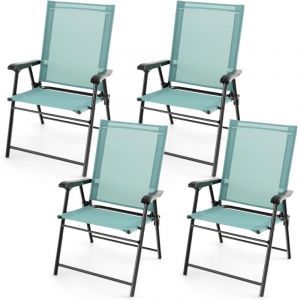 GOPLUS Lot de 4 Chaises de Jardin Pliantes, avec Accoudoirs, Tissu Respirant & Cadre M&eacute;tallique Solide, Chaises Portatives L&eacute;g&egrave;res &agrave; Dossier en Toile