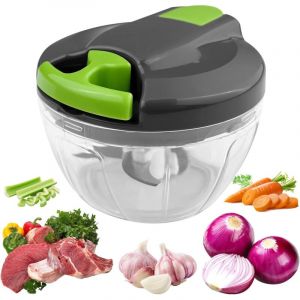 Mini Hachoir Manuel Cuisine, 520 ml Coupe Oignon Manuel avec Cordon de Tirage, Mixeur Manuel avec 3 Lames en Acier Inoxydable, Hacheur Legume,