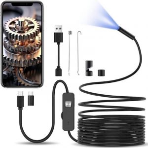 Cam&eacute;ra d'inspection pour c&acirc;ble semi-rigide de 10m,endoscope de type C 8,0 mm et 6 LED, cam&eacute;ra endoscope USB pour t&eacute;l&eacute;phone Android