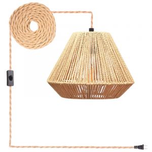 AUTRUCKER Lustre en paille de style fran&ccedil;ais, lustre rustique en rotin &agrave; brancher, ampoule non incluse, prise standard europ&eacute;enne