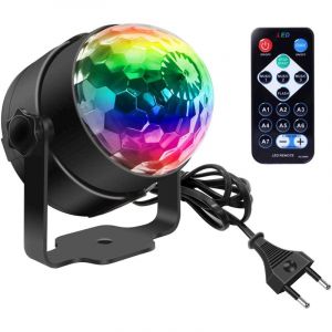 Boule disco LED RGB 3W avec t&eacute;l&eacute;commande, effets lumineux synchronis&eacute;s musique, rotation 360&deg;, projecteur de f&ecirc;te pour anniversaire, karaok&eacute;, No&euml;l,
