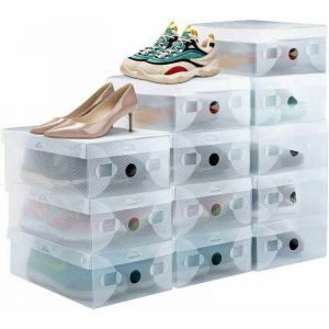 Famille - gabrielle 12pcs Bo&icirc;te &agrave; Chaussure Empilable Rangement Boite Chaussure en Plastique Respirant Solide Transparente avec Porte Frontale pour