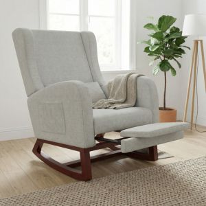 Fauteuil &agrave; Bascule avec Repose-pieds R&eacute;tractable, 99x64x67cm, Rocking Chair de Salon avec Poches Lat&eacute;rales, Fauteuil Relax Rembourr&eacute;, Pieds en Bois,