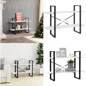 Biblioth&egrave;que &agrave; 2 niveaux blanc 100x30x70 cm bois d'ing&eacute;nierie - Biblioth&egrave;que Blanche - &Eacute;tag&egrave;re Industrielle - Meuble Rangement - Biblioth&eacute;que Design