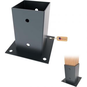 Lot de 12 Support poteau &agrave; visser 121 x 121 x 150 mm &ndash; Rev&ecirc;tement en poudre anthracite RAL 7016 &ndash; Pied platine r&eacute;sistant pour bois, cl&ocirc;ture, pergola