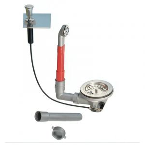 Vidage &eacute;vier 1 cuve trou 90 mm, bonde automatique &agrave; c&acirc;ble avec trop plein, chrom&eacute;