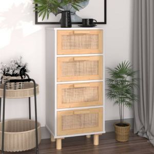 Bonnevie - Buffet - Armoire de rangement Enfilade Blanc 40x30x90 cm Bois de pin massif et rotin naturel BV557255