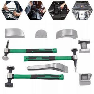 Kit De Réparation de Carrosserie Automobile, 9 pièces de Carrosserie de Voiture à Main Marteau Outil de Garde-boue Pied de Biche Kit de Réparation en