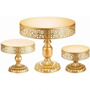 Stand &agrave; G&acirc;teau en Or, Support de Service de G&acirc;teau en Fer avec Motif en Or, Porte-Cupcake D&eacute;tachable R&eacute;utilisable pour la F&ecirc;te, Facile &agrave; Assembler,