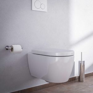 Wc suspendu design sans rebords céramique sanitaire Toilettes mural à poser avec Abattant au choix - Blanc - 54,5x36x33cm - NT2039 Avec veilleuse led