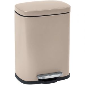 Wenko - Poubelle à pédale design Leno avec frein de chute 'easy close', petite poubelle salle de bain capacité 5L, Acier Inox, 21,5x19x29,5 cm, taupe