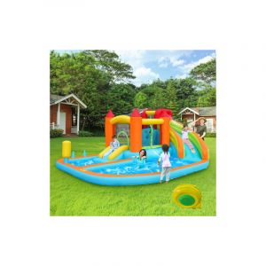 Lunsy - Aire de Jeux Gonflable avec Souffleur -Toboggan Aquatique/Canon &agrave; Eau/Trampoline/Mur d'Escalade - Charge 180KG - 460x343x190cm