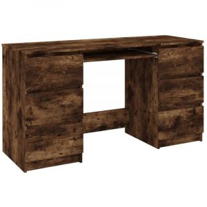 Bureau table poste de travail meuble d'ordinateur informatique &eacute;tude ch&ecirc;ne fum&eacute; 140 x 50 x 77 cm bois d'ing&eacute;nierie brun