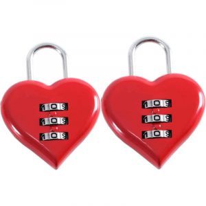 Ahlsen - Lot de 2 cadenas en forme de cœur avec code numérique - Rouge - Petit cadenas à combinaison à 3 chiffres - Pour valises, armoires, casiers,