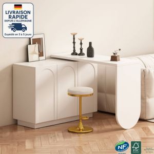 Bureau d'angle L rotatif multifonction pour ordinateur et maquillage, avec plateau blanc, adapt&eacute; bureau et chambre, plateau en bois et m&eacute;tal,