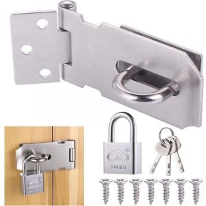 Loquet de Cadenas Agrafe avec Cadenas et Vis, Loquet Porte en Acier Inoxydable avec Cl&eacute;, Cadenas Agrafe Lourds, Verrou Porte Etanche, Fermeture Porte