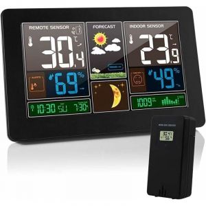 Station M&eacute;t&eacute;o Thermom&egrave;tre Hygrom&egrave;tre Barom&egrave;tre Int&eacute;rieur Ext&eacute;rieur avec Capteur LED Ecran, R&eacute;tro-&eacute;clairage Horloge Num&eacute;rique Affichage Heure Date