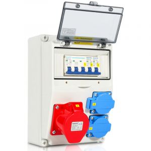 Vingo - swanew Coffret De Chantier Distributeur mural avec disjoncteur, répartiteur électrique de site à 5 pôles avec 2 prises Schuko et prise cee 16