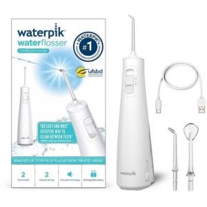 Waterpik - Hydropulseur WF-20 Pulse, sans fil, recommandé par l'UFSBD, jet d'eau rechargeable, élimine la plaque dentaire, blanc