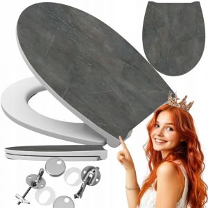 Abattant WC universel marbre gris &ndash; frein de chute, antibact&eacute;rien, ovale