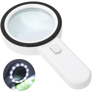 Loupe de Lecture &eacute;clair&eacute;e, Loupe 30X avec 12 led Lumi&egrave;re, Loupe Grossissante &agrave; Main, Loupe Eclairante pour Lecture, Bijoux, Seniors, Malvoyant,