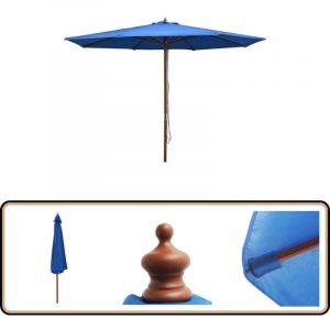 Parasol d'extérieur avec mât en bois 350 cm Bleu - Parasol Jardin - Parasol Exterieur - Parasol Bois - Parasol Bleu - Parasol Rectangulaire
