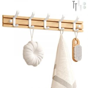 Porte Manteau Bambou Mural, Patères 5 Crochets pour Suspendre Vêtements, Peignoirs, Serviettes, Manteaux Crochet Mural pour Entrée, Chambre, Salle de