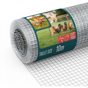 VOUNOT&reg; Grillage soud&eacute; galvanis&eacute; rouleau 1x10m - Maille 13mm Fil 0.7mm - Treillis et cl&ocirc;ture m&eacute;tallique