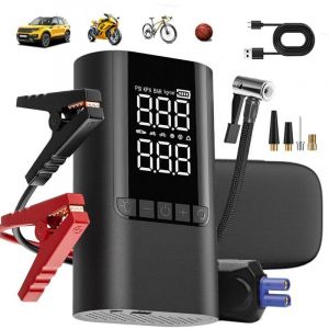 Booster Batterie Voiture 6000A 10000mAh-D&eacute;marreur de Batterie 12V Essence & Diesel&ndash;Compresseur d'Air 150PSI avec Affichage Intelligent&ndash;Chargeur USB