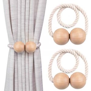 Embrasses magn&eacute;tiques pour rideaux, pinces &agrave; rideaux en bois (paire), embrasses magn&eacute;tiques robustes et durables avec cordons &agrave; boucle, adapt&eacute;es &agrave; la