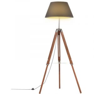 Lampadaire &agrave; tr&eacute;pied Marron miel et noir Bois de teck 141 cm CFW46240