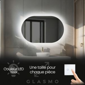 Foram - Miroir Salle de Bain led 90x70 cm Ariana - Horizontal Ovale Miroir Mural Avec Éclairage Intégré Miroir Lumineux - Blanc Froid 7000 k