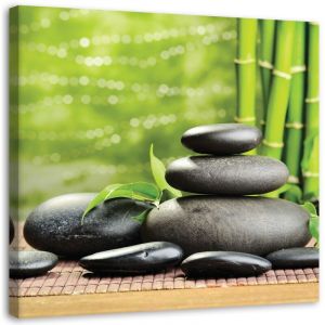 Image sur toile, Pierres noires et vert zen - 30x30