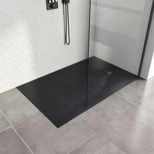 Heilmetz - Receveur de douche à poser 140x90cm Receveur de Douche en Pierre Extra Plat (smc Matériau) Bac à Douche Antidérapant Noir