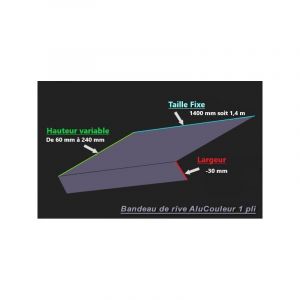 Alucouleur - Bande de Rive Aluminium Noir Foncé ral 9005 (1 pli, retour 30 mm, ep 1mm) Hauteur : 180 mm