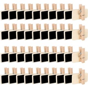 100 Pi&egrave;ces Tableau Noir en Bois, Mini Tableaux M&eacute;mo, Ardoise Craie Bois, Rectangle Tableau Noir avec Pince pour M&eacute;mo, F&ecirc;te, Mariage, Bar, &Eacute;tiquette