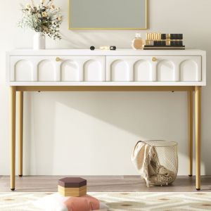 Commode chambre, buffet, pour salon, chambre à coucher, blanc crème, Pieds en métal, avec 2 tiroirs -H76,5/L100/P45 cm