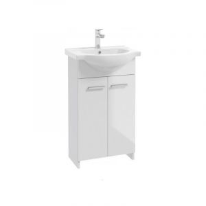 Meuble de salle de bain avec vasque 85x50 blanc sur pied Marlena avec robinet compact chrom&eacute;