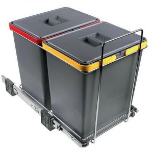 Poubelle tri-sélectif sous-évier de cuisine 2 bacs - 2 x 24 litres - fixation fond du caisson - fil chromé - panier anthracite - ELLETIPI