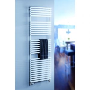 Schulte - jamais utilisé ] - Radiateur sèche-serviette à eau chaude Genf, blanc, inertie fluide, raccord sur les côtés, 120 x 60, 720 w