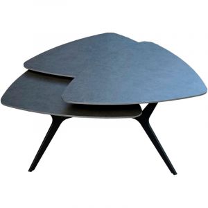 Table basse 3 plateaux pivotants en c&eacute;ramique effet acier marron-NAYOR