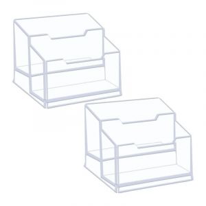 Lot de 2 Porte Carte de Visite Acrylique, Présentoir de Carte de Visite, Support Carte de Visite Transparente à 2 Compartiments Contient Jusqu'à 200